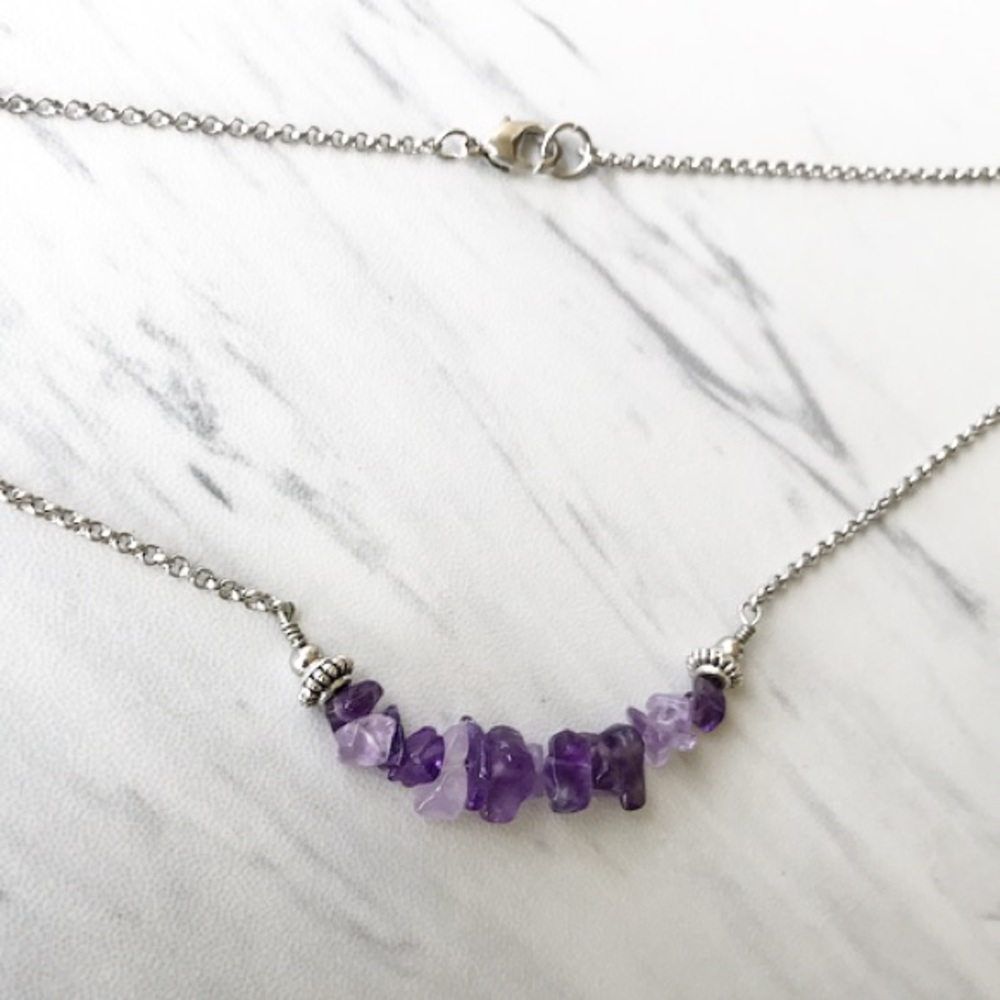 🔴Genuine amethyst chips bar simple steel choker - Picture 5 of 9